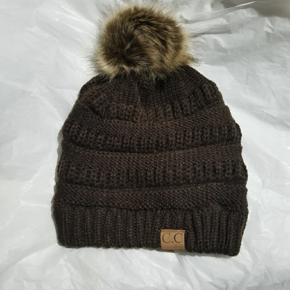 Brown C.C Beanie Adult Size Beanie with Pom Pom